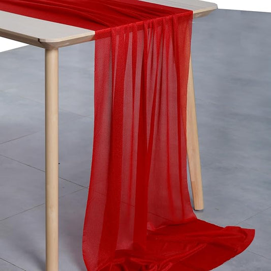 MDS Halloween Chiffon Table Runner - 25 Pack, 29 x 120 Inches, 10ft Each - Sheer Spooky Table Runners for Haunted House Parties, Trick-or-Treat Tables, Witchy Décor, Wedding & Events - Red