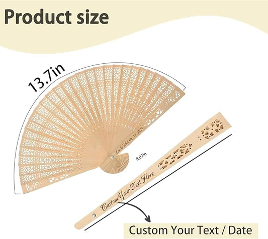 100Pcs Wedding Fans Personalized Folding Hand Fans Custom Sandalwood Wedding Fans with Organza Bags Wedding Party Favor Wedding Fans for Guests (200)