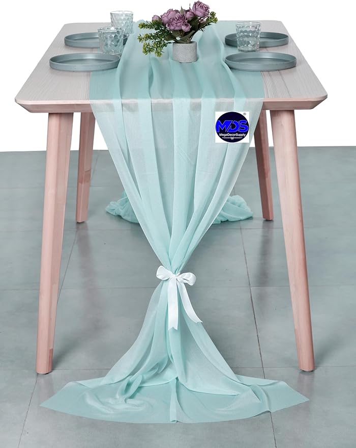 MDS 15 Pack 10ft Chiffon Table Runner 29 x 120 Inches Sheer Wedding Runner Romantic Rustic Table Runner for Wedding Decorations, Birthday Parties, Bridal Shower Party Arch Decor - Teal
