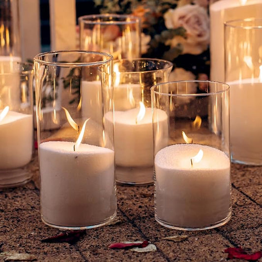 WDHODEC Bud Vases for Flowers 18 PCS, 6" 8" Clear Glass Cylinder Vase Hurricane Candle Holders Floating Pillar Wedding Centerpiece Birthday Party Decoration