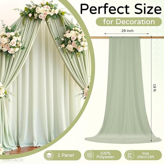 Wedding Arch Draping Fabric 29" x 19Ft Sheer Drapes for Backdrop Wedding Ceremony Reception Ceiling Decor Curtain Baby Bridal Shower Decoration (Sage Green, 1 Panel)