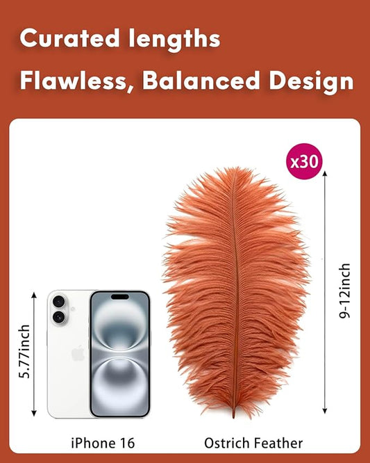 NEWONG 30pcs Brown Ostrich Feathers Natural Bulk 9-12in(23-30cm) Vase Craft Wedding Home Party Centerpieces Christmas Day Decoration