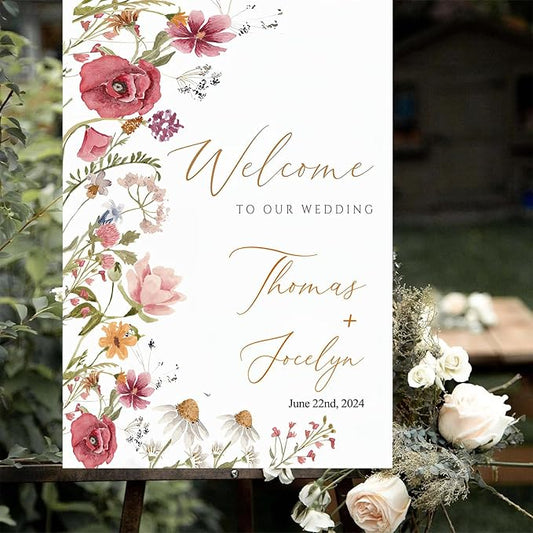Wildflower Floral Spring Wedding Welcome Signs, Welcome Sign Wedding, Customized Wedding Welcome Sign, Custom Wedding Welcome Sign