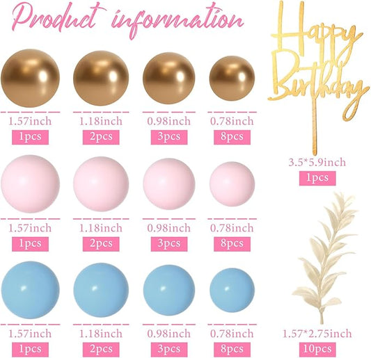 MIAHART Ball Cake Toppers Boho Grass Cake Topper Ball Cake Insert Decoration for Birthday Wedding Baby Shower Party Decorations Boho Themed Party Supplies (light blue,gold,light pink)