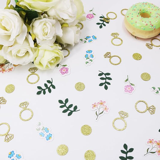 200 pcs Flower and Greenery Wedding Confetti for Tables, Off The Market Bridal Shower Decor, Sage Green Bachelorette Confetti for Engagement Wedding Shower Decorations.