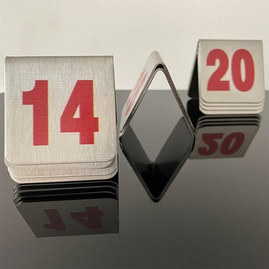 10 Pcs Metal Place Cards Stackable Tent Style Table Numbers,Place Card Holders for Celebration Wedding Party Restaurants Cafes Bars Gatherings meeting Room Board Game Serial (Small 11-20, Red)