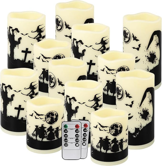 12-Pack Waterproof -Flameless Led Candles,Remote Control and Timer Functions for Halloween and More Decorations(3 Sizes)