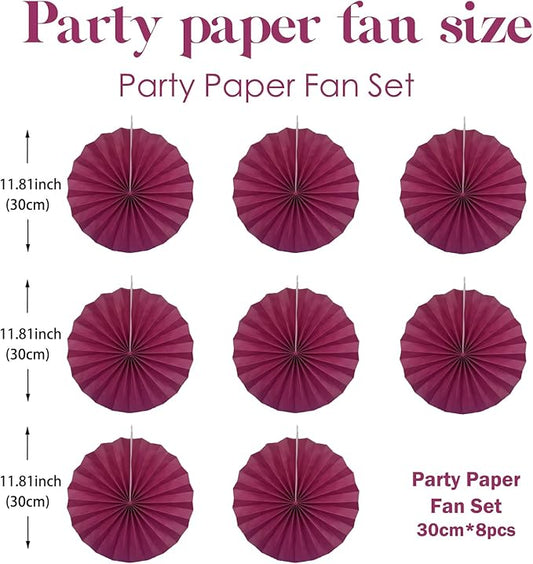 Red Party Decorations,Paper Decorations for Party,Girls Party Decorations Party Paper Fans Bulk 12in,Anniversary Decorations for Party 30 Color DIY Set (Wine Red)