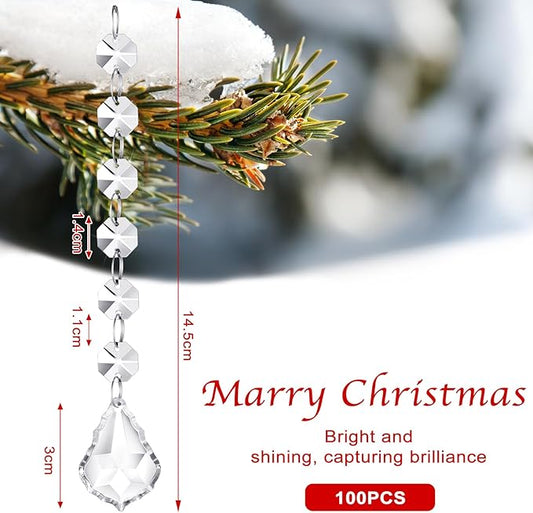 Nuenen 100 Pcs Acrylic Hanging Crystals for Centerpieces Chandelier Clear Crystal Garland Strands Ornament Acrylic Clear Beads Prisms Pendant for Christmas Tree Window Home Decoration(Maple Leaf)