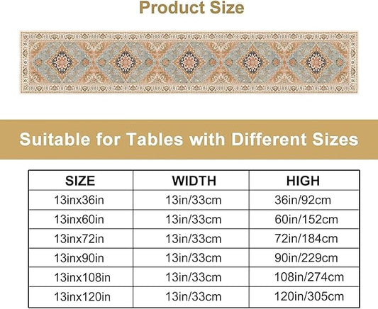 Vintage Boho Floral Table Runner, Rustic Country Farmhouse Grey Blue Orange Bohemia Flower Pattern for Home Kitchen Table Decor Dining Coffee Room Party Decor 13x108in