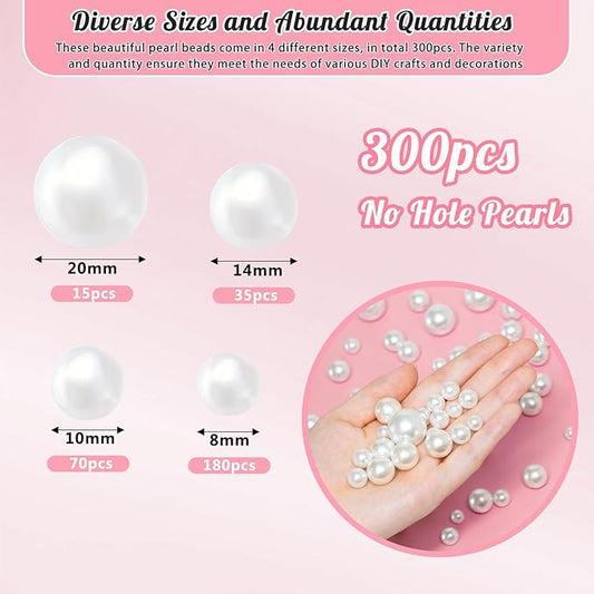 300Pcs Pearl Vase Filler, White No Hole Faux Pearl Beads for Centerpieces Vases, Candle Centerpieces, Wedding Birthday Party Home Decor 8/10/14/20mm