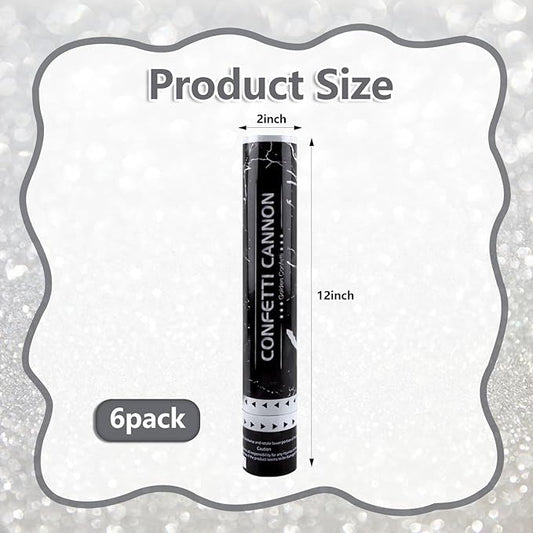 6 Pack Silver Confetti Poppers, 12 Inch Confetti Cannon Party Poppers Shooters for Birthday, Wedding, Graduation, Anniversary, Parties, Christmas, New Year's Eve