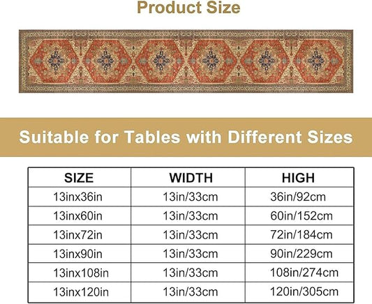 Vintage Boho Floral Table Runner, Rustic Country Farmhouse Orange Yellow Grey Retro Flower Pattern for Home Kitchen Table Decor Dining Coffee Room Party Decor 13x108in