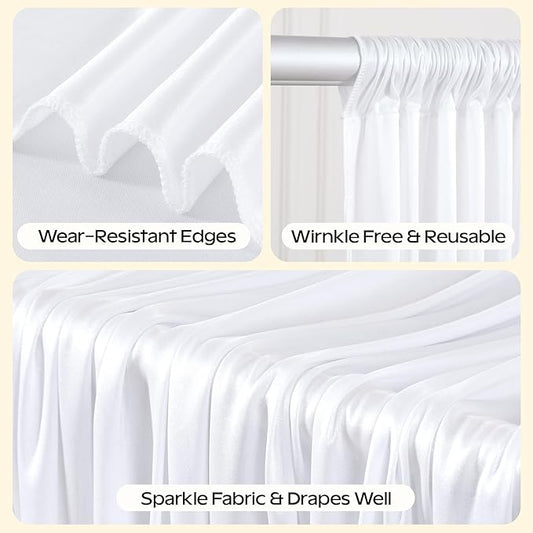 White Glitter Backdrop Curtain for Parties Wedding,10Ft x 10Ft Satin Shimmer Photo Backdrop,Non-Wrinkle Sparkle Drapes for Backdrops,Back Drop for Photography, Birthdays,Weddings,Prom