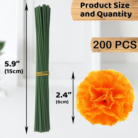 Hananona 200 Pcs Marigold Flower Heads Bulk, Silk Marigold Heads with Stems Artificial Marigold Flowers for Diwali Home Decor DIY Marigolds Garland Craft Day of Dead Decorations (200, Orange)