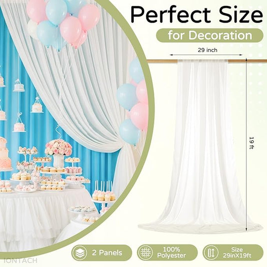 Wedding Arch Draping Fabric 29" x 19Ft Sheer Drapes for Backdrop Wedding Ceremony Reception Ceiling Decor Curtain Baby Bridal Shower Decoration (Ivory, 2 Panels)