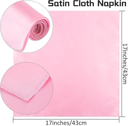 ANECO 12 Pieces Satin Napkins Soft Dinner Napkins Square Table Napkins 17 x 17 Inches for Restaurant Weddings Party Dinner Decoration (Pink)