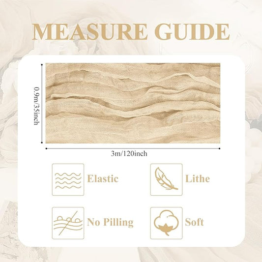Asee'm 6pcs Cheesecloth Table Runner 120 Inches Long Sand Boho Gauze Cheese Cloth Runner 10FT Rustic Sheer Table Runners for Christmas Wedding Party Baby Shower Spring Easter Decoration