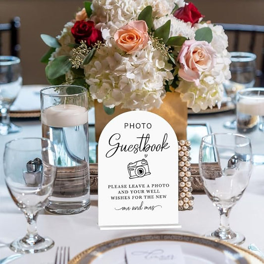 Acrylic Wedding Sign Photo Guestbook Sign for Wedding Wedding Signs for Ceremony Modern Calligraphy Arch Acrylic Table Top Sign for Wedding Reception and Event Party Table(white)