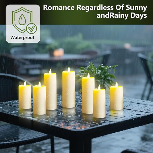 Plastic Waterproof Outdoor flameless Candles, LED Candles, with Remote Control and Timer, Battery-Powered Candles, Suitable for Camping, courtyards and Home Decoration,Set of 2(Ivory)