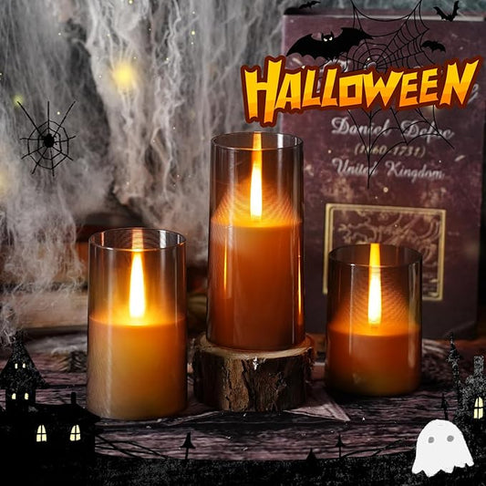 Flameless LED Candles, Upgraded Realistic Flickering Pillar Battery Operated Candles with Remote Timer, Acrylic Electric Set of 3 for Romantic Ambiance and Home Decoration(Grey)