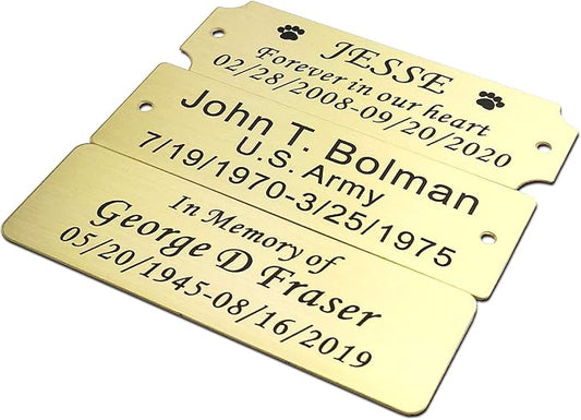 3" W x 1" H Personalized Custom Engraved Brushed Gold Solid Brass Plate Frame Name Label Art Tag for Frames with Adhesive Backing or Screws (Brass)
