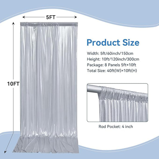 40x10 ft Wrinkle Free Silver Sequin Backdrop Curtain for Parties,Thick Not Fall Glitter Wedding Drapes Backdrop,4 Panels 5x10ft Shimmer Photo Wall Back Drop Cloth for Birthday Photography Background