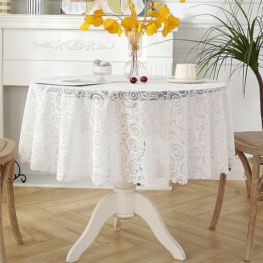 Jeloris Round Lace Tablecloth with Elegant Scalloped Bottom for Any Special Event Such as Wedding, Birthday Party, Baby Shower, Anniversary (70 inch, Style 7)
