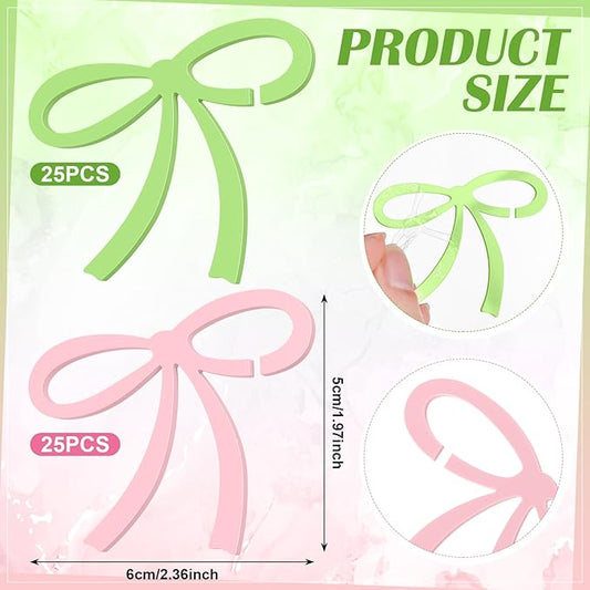 50 Pcs Bows Drink Tags Coquette Bow Wine Glass Charms Acrylic Bowknot Drink Tag for Bachelorette Birthday Wedding Coquette Tasting Party Decor Accessory(Green, Pink)