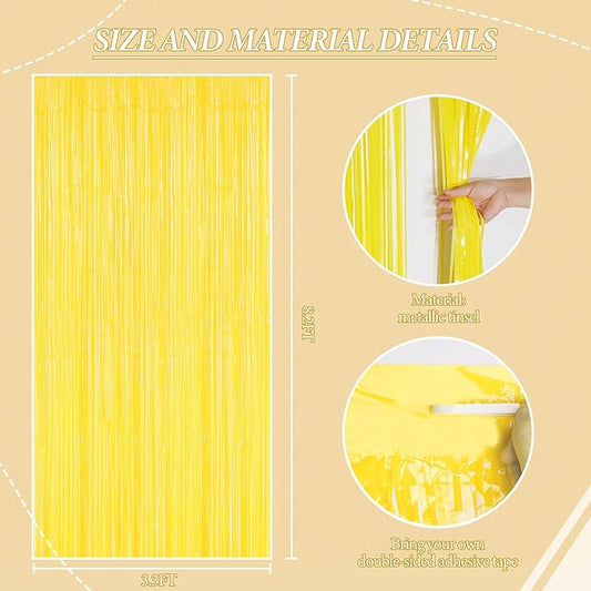 3 Pack Foil Fringe Backdrop - Pastel Yellow Shiny Tinsel Curtains for Party Decoration/Photo Booth Props - 3.3x8.2 FT Metallic Foil Backdrop for Birthday, Wedding, Graduation, Christmas.