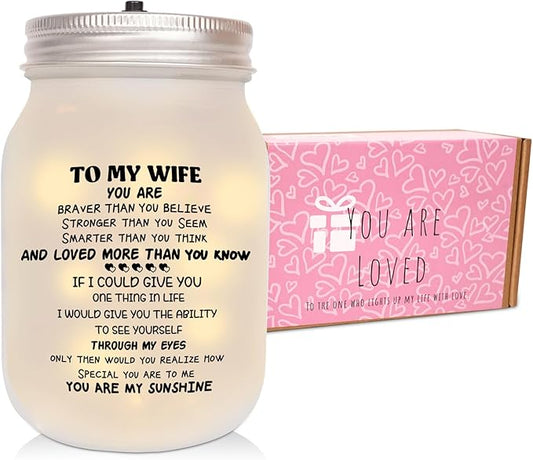 CNVOILA Valentines Day Gifts for Her, For Wife From Husband, Frosted Valentine Mason Jar, Stylish Home Decor, Anniversary Thoughtful Unique Present, Personalized Funny Gifts