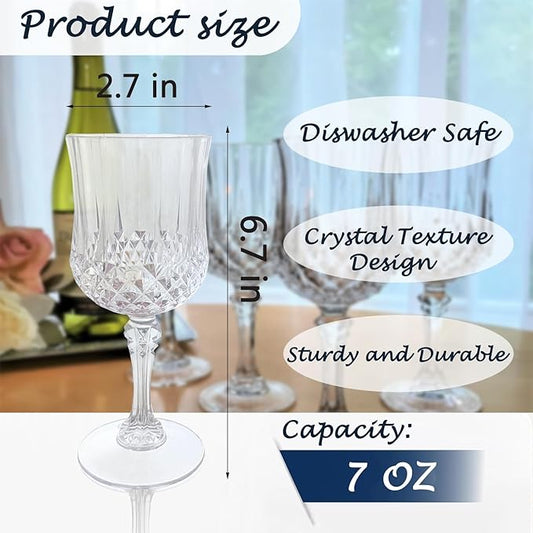 Plastic Wine Glasses,Plastic Goblets Vintage Style Cordial Drinking Glasses for Wedding Reception, Grand Event Party Supplies (12, transparent)