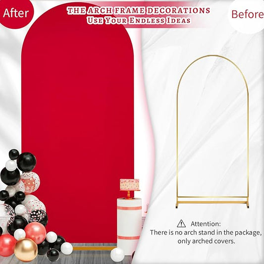 SoarDream Red Wedding Arch Backdrop Cover 6.6FT Spandex Fitted Red Wedding Arch Covers Round Top Chiara Arches Backdrop Cover Fabric for Birthday Balloon Party Decoration