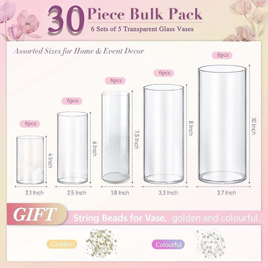 30pcs Glass Vase Cylinder Vases for Centerpieces Small Flower Glass Clear Vases Home Decor Centerpiece Table Flower Vase Decorations for Wedding Decoration&Holiday Mixed Sizes Tall