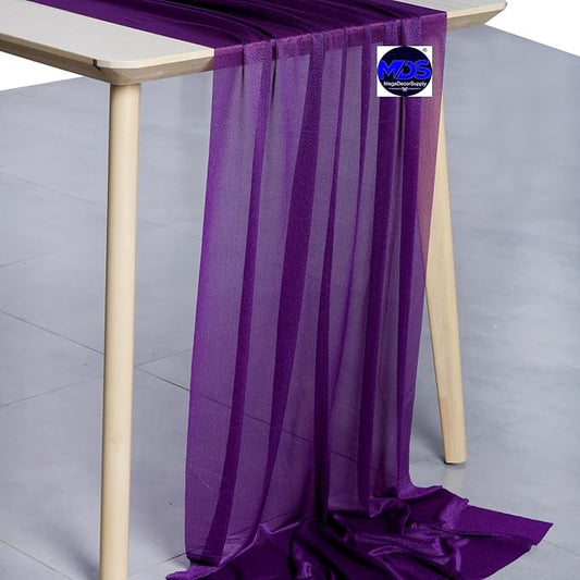 MDS 15 Pack 10ft Chiffon Table Runner 29 x 120 Inches Sheer Wedding Runner Romantic Rustic Table Runner for Wedding Decorations, Birthday Parties, Bridal Shower Party Arch Decor - Cadbury Purple