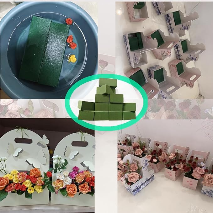 12Pack Square Floral Foam Blocks – Strong Water Absorption & Moisture Retention Easy to Cut & Shape Wet & Dry Use, Ideal for Weddings DIY Crafts Florists Home Decor & Artificial Flower Arrangements
