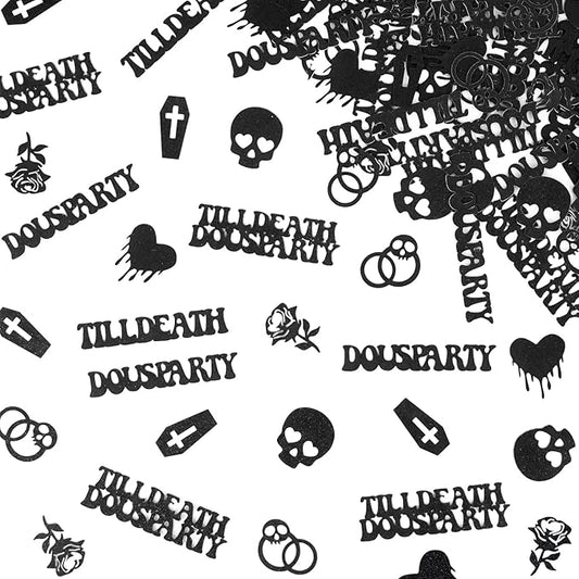 Till Death Do Us Party Confetti, Glitter Halloween Bachelorette Party Table Decorations, Skull Ring Heart Confetti for Gothic Halloween Bachelorette Weeding Bridal Shower Party Decorations(115pcs)