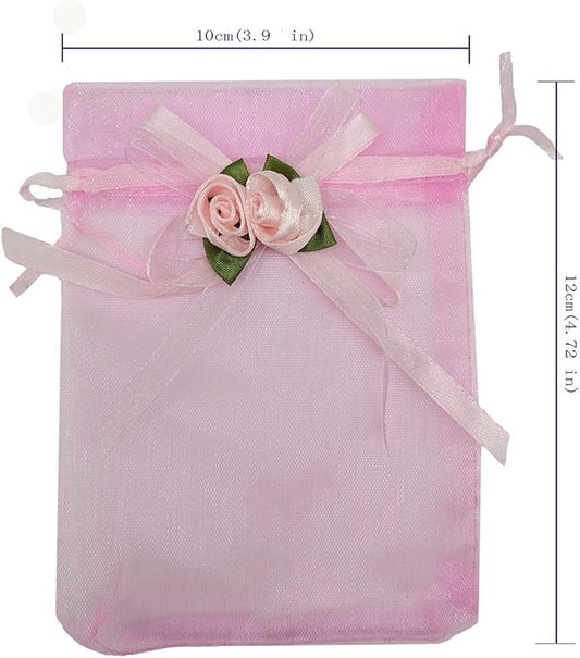 Ankirol 50pcs Sheer Organza Favor Bags For Wedding 3.8x4.8'' Gift Bags Samples Display Drawstring Rose Pouches (pink)
