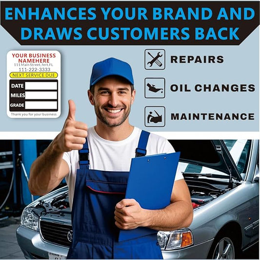 Custom Oil Change Stickers with Your Business Name - Auto Maintenance Service Reminder for Cars Vehicles Trucks Personalized Oil Change Stickers for Windshield 2 Inches(10-10000 pcs)