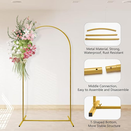 U+U Arch Backdrop Stand Set of 3, Gold Arch Stand for Wedding Birthday Party Bridal Baby Shower Balloon Arch Decoration (7.2FT, 6.6FT, 6FT)