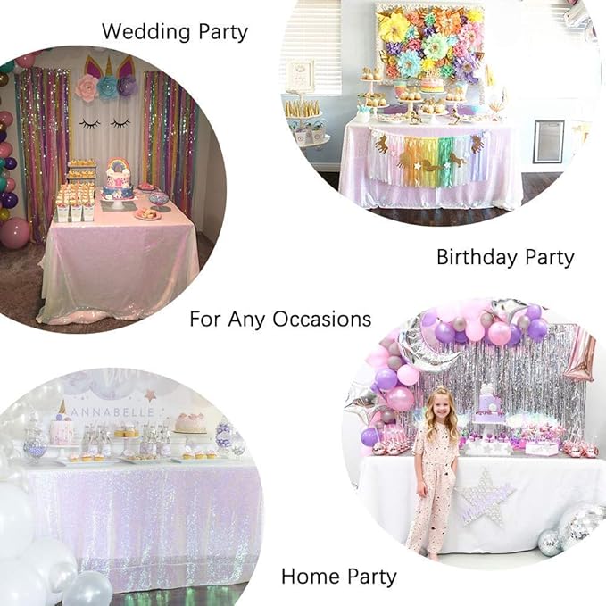 QueenDream Party Tablecloth Rectangular 90 x 132 Inch White Iridescent Tablecloth Table Cloth Overlay for Birthday Bridal Shower Wedding Decorations