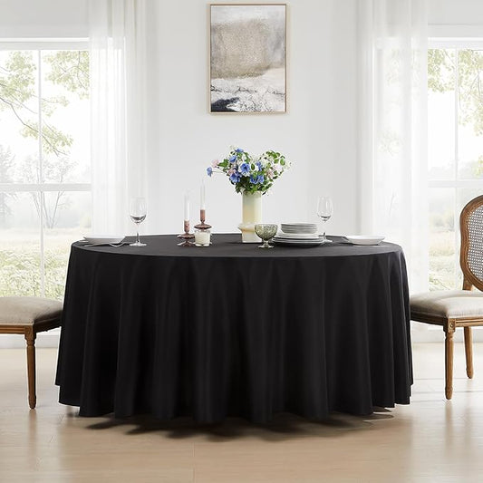 Round Tablecloth 120 Inch 8 Pack Black Tablecloths Washable Decorative Linen Polyester Table Clothes Cover for Dining Table Banquets Buffet Parties and Wedding
