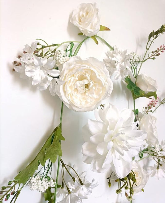 Peony Garland, Rose Flower Vine, Arch Flowers, 6' Length, Floral Garland for Decor Home Table Runner Mantle Decoration (Ivory Peony Garland)