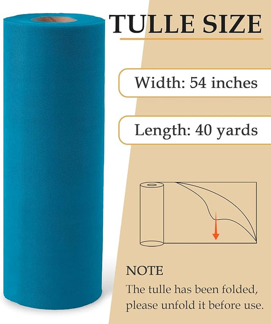 Turquoise Tulle Fabric Roll, 54" x 40 Yards (120FT) Tulle for Wedding Decoration DIY Tutu Party Backdrop Baby Shower Table Skirts Gift Wrapping