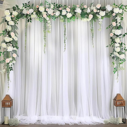 10ft X 10ft White Tulle Backdrop Curtain for Parites, Sheer Backdrop Curtains Fabric Drapes for Wedding Ceremony Arch Party Stage Decorations