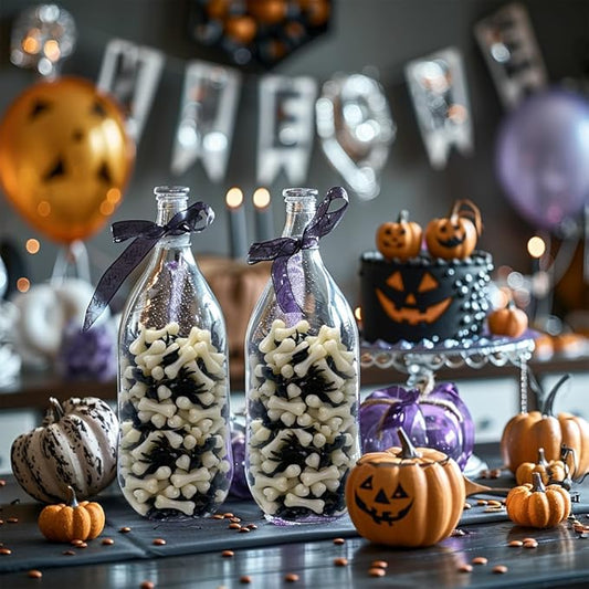 HappyFiller Halloween Decoration 450 PCS Black Mini Acrylic Spiders Bat Mix Ivory Color Bones for Sensory Bin Gems,Vase Fillers,Home Decor,Table Scatters