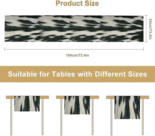 Rustic Cow Skin Print Table Runner, Country Farm Animal Fur Skin Pattern Western Style Brown Cowhide Print Cotton Linen Cottage Dinner Runner for Home Kitchen Dining, 13x60 Inch