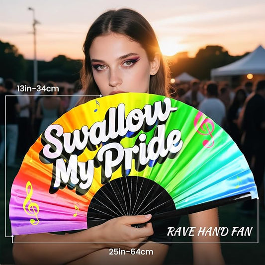 SYNTECSO Folding Hand Fan for Rave, Popping Fan for Line Dancing, Drag Queen, Women and Men Gift,Chinese Japanese UV Glow Clack Fan for Parties, Music Festivals, EDM and Decoration