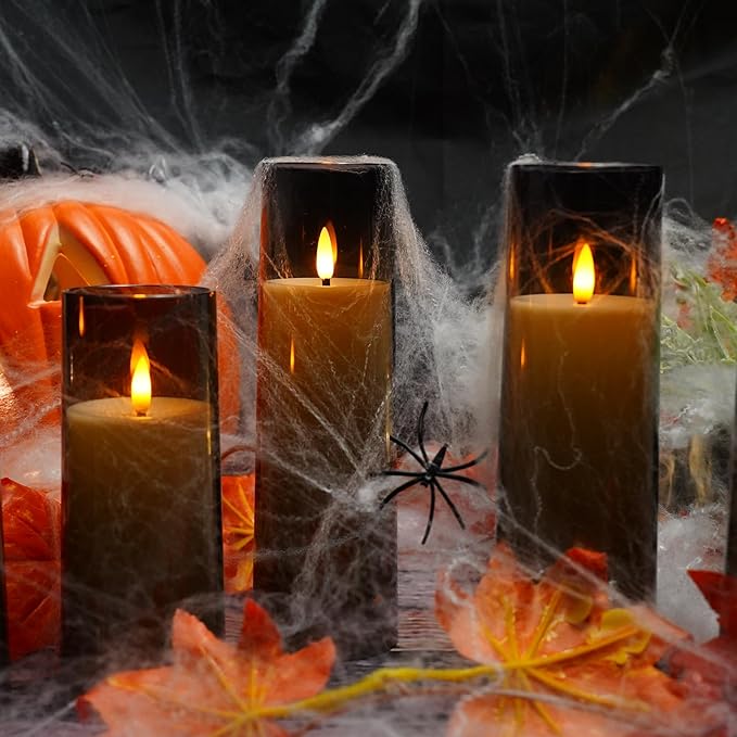 Flickering Flameless Candles Battery Operated with Remote and 2/4/6/8 H Timer Plexiglass Led Pillar Candles Pack of 9 (D2.3 xH 6" 7" 8") with Realistic Moving Wick Candles for Home Decor(Grey)
