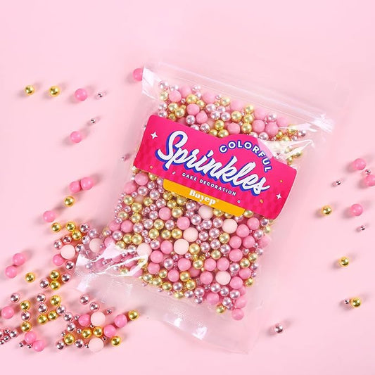 Valentine Sprinkles for Cake Decorating 7 Ounce Rose Gold Pink Sugar Pearl Metallic Sprinkles for Cupcake Toppers, Cookies, Ice Cream Cake Decorationss Baking for Wedding Shower Party